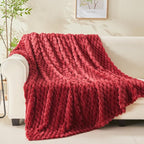 NEWCOSPLAY Super Soft Twin Blanket Red Premium Silky Flannel Fleece 3D Clouds Stylish Jacquard Lightweight Bed Blanket All Season Use 350GSM (Red, Twin(60"x80"))