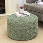 Round Pouf Ottoman Stuffed 20x12 Inches Floor Pouf Chair for Living Room Bedroom Modern Foam Pouf Ottoman Foot Rest for Couch Home Decor Pouffe Sage Green