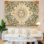 Accnicc Boho Sun and Moon Tapestry Vintage Floral Wall Tapestry for Bedroom Aesthetic Beige Celestial Plant Flower Butterfly Small Tapestries Wall Hanging for Living Room Dorm 60 x 44 Inch