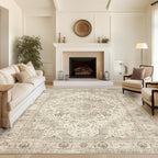 10x14 Area Rugs for Living Room - Large Washable Rug with Non-Slip Backing, Super Soft Vintage Carpet for Bedroom, Ultra-Thin Farmhouse Indoor Area Rug Home Decor (Ivory/Beige, 10'x14')
