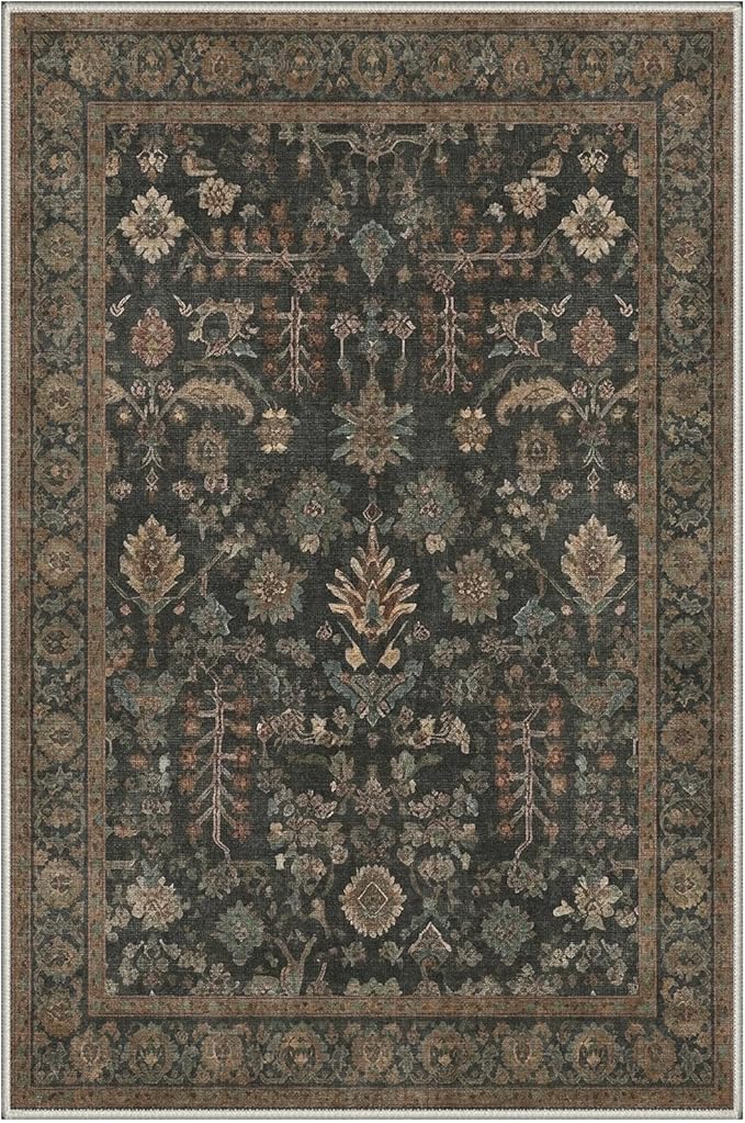 GENIMO Area Rug 2x3 Doormat, Machine Washable Low Pile Rugs, Small Retro Chenille Entryway Mat for Entrance, Hallway, Kitchen and Corridor, Forest Green