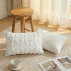 AVOIN colorlife Cream White Spring Bow Throw Pillow Covers Set of 2, 12 x 20 Inch Coquette Aesthetic Room Decor Soft Plush Faux Fur Cushion Case for Girls Room