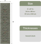 GENIMO Washable Floral Runner Rug 2x8, Non-Slip Long Hallway Carpet for Entryway, Kitchen, Indoor Floor Use, Vintage Boho Soft Thin Rug Décor, Emerald Green