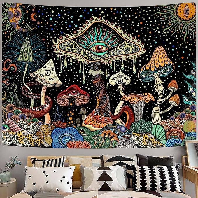 Yeoiat Mushroom Tapestry Hippie Tapestry for Bedroom Cute Tapestries Aesthetic Wall Tapestries Hanging for Bedroom Dorm Living Room (Mushroom, 36.00" X 48.00")