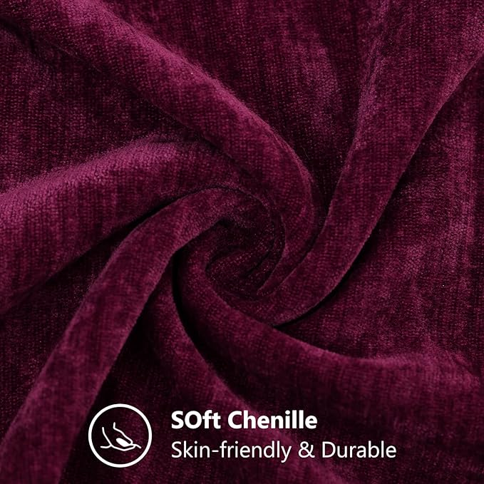 decorUhome Chenille Burgundy Spring Throw Pillow Covers 18x18 Inch Set of 2, Decorative Soft Couch Pillow Covers Solid Dyed Accent Farmhouse Neutral Square Pillow Cases for Sofa