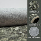 8x10 Vintage Washable Area Rug for Living Room,Low Pile Non Slip Carpet Non-Shedding Large Area Rug Soft Indoor Stain Resistant Rug Floral Print Mat for Bedroom Dining Room Green Floral