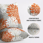 Orange White Grey Gray Pillow Covers 18X18 Inch Set of 2, Modern Geometry Dahlia Floral Print Decorative Throw Pillow Covers Outdoor Fall Farmhouse Cushion Case for Home Couch Sofa Bed Decoration