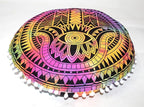 CRAFT KALA Boho Large Floor Pillow Pouf Cover Mandala Meditation Room Pillow Cover for Adults Round Bohemian Seating Pouf Cushion Cover for Kids Playroom 22" Multi Hamsa