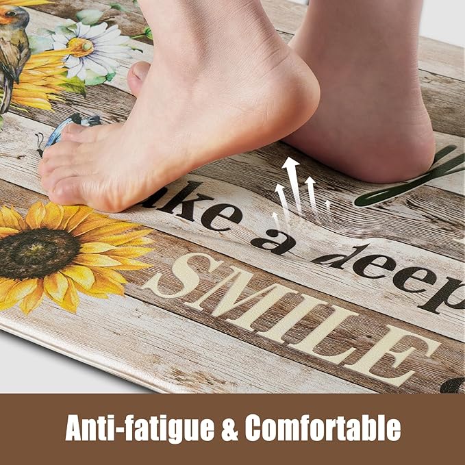 Likiyol Sunflower Kitchen Mats for Floor Farmhouse Kitchen Rugs Anti Fatigue Mats for Kitchen Floor, Butterfly Floral Kitchen Rugs Non Slip Washable Kitchen Floor Mats for Home, Sink, 18'' x 30''