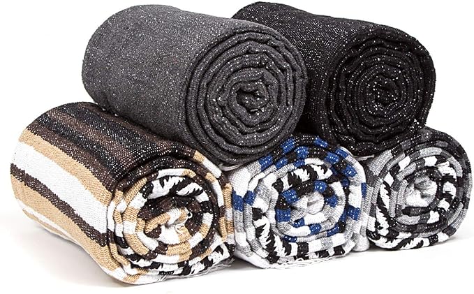 Americanflat 50x70 Authentic Mexican Throw Blanket - Falsa Blanket - Soft Cotton Throw Blankets for Indoor or Outdoor - Use for Yoga, Meditation, or Beach - Blue Stripes