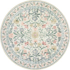 Lahome Sylvie Round Boho Floral Rugs 4ft, Cream Washable Circle Rugs for Bedroom Nursery, Vintage Beige Circular Carpet, Soft Non-Slip Carpet for Kids Room Playroom Calm Corner, Beige