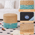Wimarsbon 2Pcs Pouf Ottomans, Natural Seagrass Foot Stool, Hand Weaving Round Ottoman, Boho Decorative Seat, Jute Braided Pouffe Poof Accent Sitting Footrest for Living Room (18inch 68LK)
