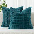 MIULEE Pack of 2 Corduroy Decorative Throw Pillow Covers 16x16 Inch Soft Boho Striped Pillow Covers Modern Farmhouse Home Decor for Summer Coastal Sofa Living Room Couch Bed Teal