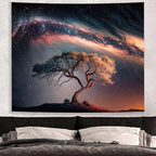 Large Space Galaxy Tree of Life Tapestry for Bedroom Aesthetics, Black Starry Sky Night Star Posters Tapestries, Nature Landscape Blackdrop Wall Hanging for Men Dorm Living Room Decor 60 X 79 Inches
