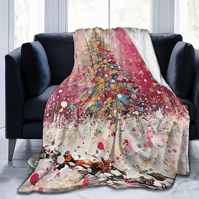 Christmas Tree Throw Blanket Soft Flannel Blanket 60"x50" in Bed Blanket Home Decor for Room Sofa Couch All Season