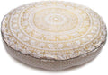 Large Hippie Mandala Round Floor Pillow Cover Ottoman Pouf Cover Daybed Cotton Cushion Cover with Heavy Duty Zipper Seating Ottoman Poufs Dog-Pets Bed (Gold Elephant Flower, 35" Round)