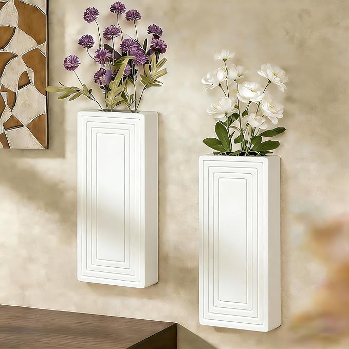 Wooden Wall Planter Vase Set of 2,2 Pack Hanging Planter for Indoor Fake Plants Modern Boho Farmhouse Wall Art Decor for Home Indoor Kitchen Modern Farmhouse Bathroom Living Room Dining Room