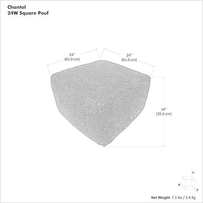 SIMPLIHOME Chantal Square Pouf - 18 inch Wide Upholstered Boucle Fabric Ottoman in Ivory, Contemporary Footstool, Coffee Table or Extra Seating for Living Room or Bedroom, Assembled