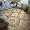Area Rug 8x8 Rug Machine Washable Non-Slip Low Pile Print Pattern Western Rug for Living Room Bedroom Entryway Tribal Series -Cream/Camel