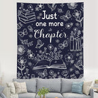 SVBright Navy Blue Reading Tapestry 51Wx59H Inch Book Lovers Wall Hanging Boho Floral Flower Fabric Butterfly Minimalist Modern Simple Line Sketch Home Decor Art for Living Room Bedroom Dorm