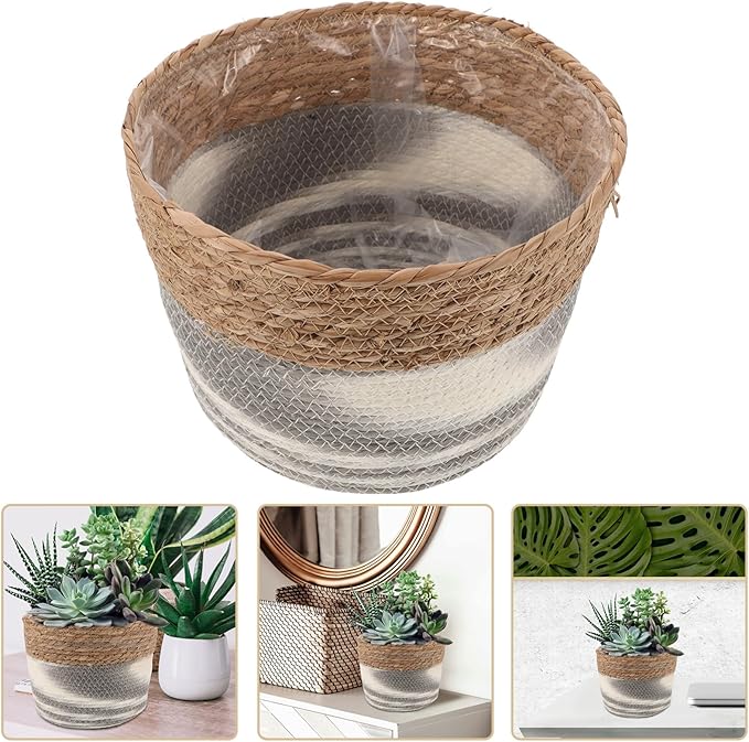 Woven Seagrass Planter Basket for Indoor Plants Decorative Storage Organizer Rustic Flower Pot for Faux Plants and Home for Windowsills and Living Spaces