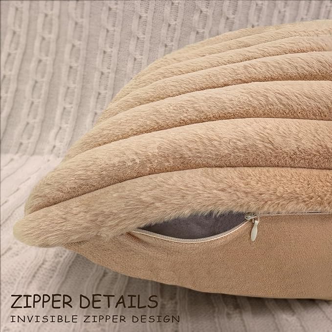 2 Pack 24x24 Pillow Cover Velvet Pillow Covers, Faux Fur Square Throw Pillow Covers for Living Room Decorations Throw Pillow Case, Throw Pillow Cover Cushion Cover for Home Sofa Bedroom Car, Khaki