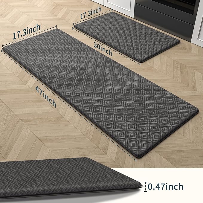 Mattitude Kitchen Mat 2PCS Kitchen Rugs Cushioned Anti-Fatigue Rug Waterproof Standing Desk Mat Kitchen Mats for Floor Kitchen Rug Set for Kitchen, Sink, Office 17.3"×30"+17.3"×47"-0.47inch Dark Grey