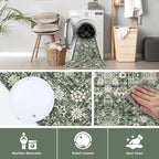 Area Rug 6×9 Washable Rugs for Bedroom, Vintage Floral Rug Soft Non Slip Stain Resistant Carpet for Living Room Dinning Room Kitchen Home Office Green Black