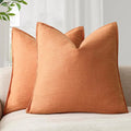 Foindtower Pack of 2, Decorative Linen Soild Throw Pillow Covers Soft Accent Euro Cushion Case Farmhouse Neutral Pillowcase for Chair Couch Sofa Bed Living Room Home Decor 18 x 18 Inch Dusty Orange