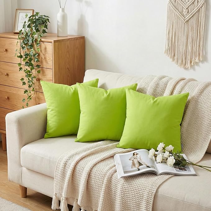 Thmyo 4-Pack 100% Cotton Comfortable Solid Decorative Throw Pillow Case, Square Cushion Cover Pillowcase Sublimation Blank Pillow Covers DIY Throw Pillowcase for Sofa(16x16 inch/ 40x40cm,Light Green)