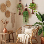 Honeydak Boho Decor Hanging Wall Baskets for Kitchen 3 Pack Teardrop Baskets with Hooks Storage Fruit Onion Vegetable Potato for Home 3 Sizes(White,Tassel,Cotton Rope)