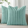 Pallene Faux Fur Plush Throw Pillow Covers 20x20 Set of 2, Luxury Soft Fluffy Striped Decorative Pillow Covers for Sofa, Couch, Living Room, Aqua
