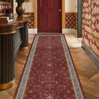 Non Slip 10ft Long Hallway Runner Rug Burgundy - 2 x 10 Runner Rug, Washable & Waterproof 2x10 Kitchen Floor Mat - Oriental Turkish Dark Red Design Décor