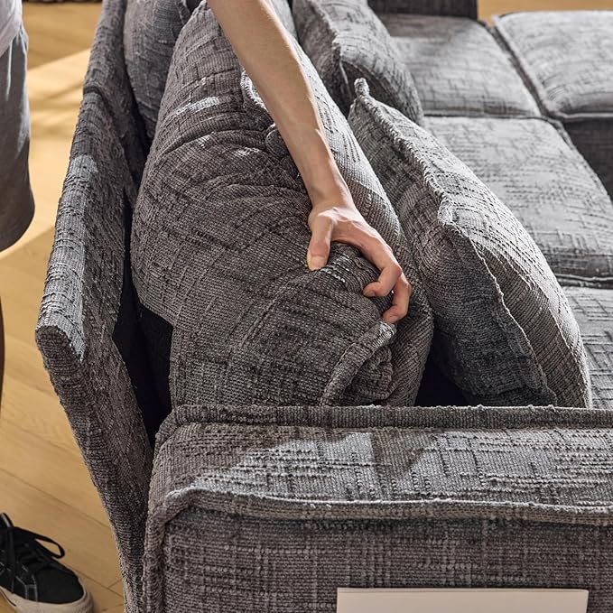 VINGLI 111" Convertible Modular Sectional Sofa,Comfortable L Shaped Reversible Couch with Ottoman, Removable 3 Seater Boneless Modern Couch, Durable Chenille Cloud Sofa for Living Room,Grey