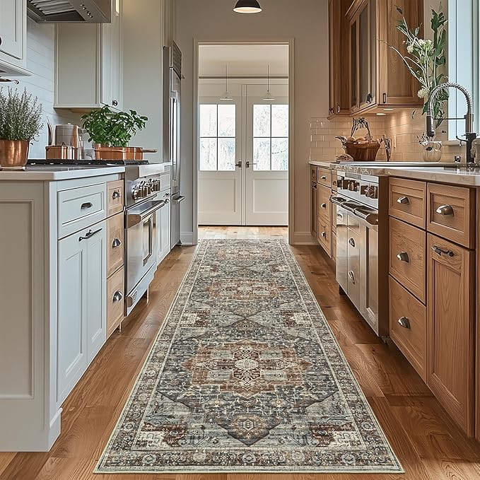 Washable Runner Rug 2.6x8 Runners for Hallways, Ultra-Thin Carpet Runners for Entryway Anti Slip Backing Runner Rugs for Kitchen Laundry Room Indoor Hallway (Grey/Brown/Tan)