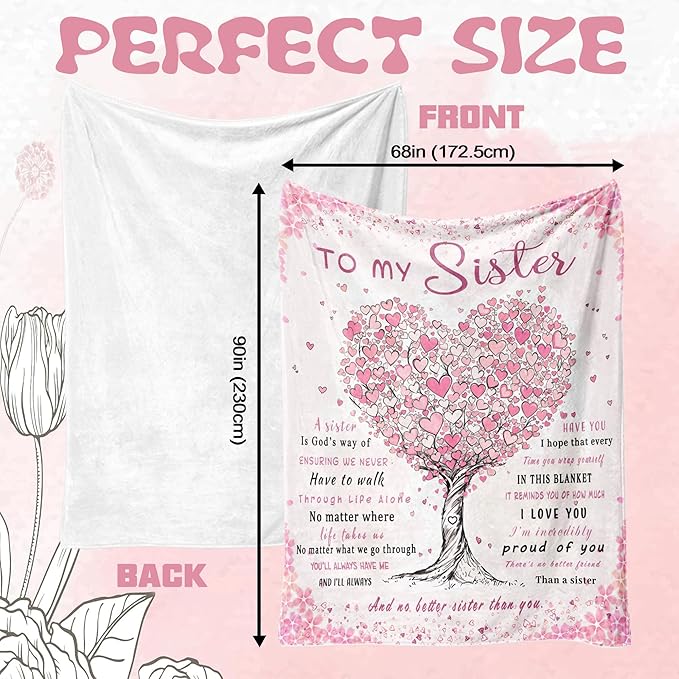 Aipon Sister Gifts Blanket, Sisters Birthday Gifts for Sister, to My Sister Blanket 68"x 90", Big Sister Gift for Sister Wedding Graduation, Sister Blankets from Sister Adult Best Sister Ever Gifts