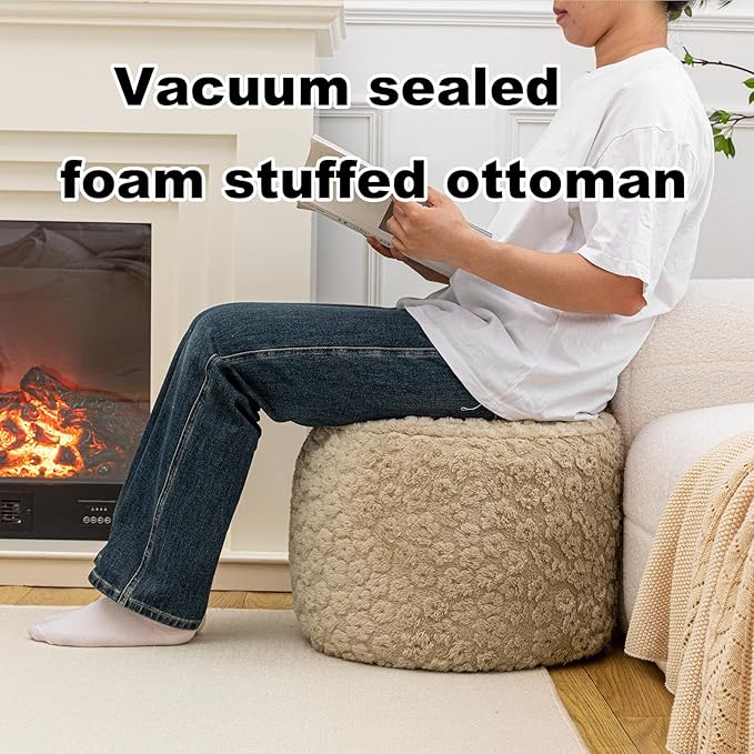 Ottoman Foot Rest Stuffed Round Boho Floor Poof Seating Armchair Ottoman Foot Stool Floor Cushion Bean Bag Pouf 18x18x14 Inch Hazel