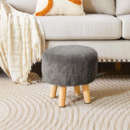 YMYNY Round Pouf Ottoman Small Foot Stool Faux Fur Foot Rest for Couch Modern Boho Footstools with Wood Legs for for Living Room Bedroom Office 12.6" D×12.6" W×12.6" H Dark Gray UHBD035GR