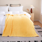 Light Yellow Fleece Throw Blanket 60”×80” for Couch Sofa Bed,Super Soft Cozy Plush Microfiber Flannel Blanket with Stripes Design Lightweight for Adults,Woman,Girls