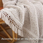 Ultra Soft Cozy Sherpa Throw Blanket with Tassel, Light Weight Warm Decorative 2 Tones Ombre Light Brown Pattern Reversible Boho Style Blanket for Sofa, Couch, Bedroom,Travel, 50”x60”