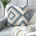 JASEN Blue and Beige Boho Decorative Throw Pillow Cover, Woven Tufted Pillow Cover with Tassels Diamond Pattern Pillow Covers 18x18 for Couch Sofa Bedroom Living Room(No Pillow Insert