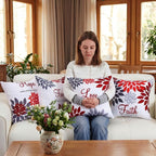 Tatuo 4 Pcs Flower Pillow Covers Square Spring Pillow Cushion Cases 18 x 18 Inch Family Faith Hope Love Words Decorative Summer Winter Cushion Case for Bed Couch Sofa Living Room(Red Series)