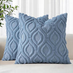 decorUhome Cozy Textured Euro Sham Throw Pillow Covers 22x22 Inch Set of 2, Soft Plush Faux Wool Dusty Blue Accent Couch Pillow Covers for Modern Farmhouse Sofa Bed Living Room