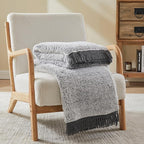 EMME Soft Sherpa Fleece Blanket with Tassel, Reversible Plush Fluffy Large Blanket, Light Weight Warm Decorative Boho Blanket Cover for Sofa, Couch, Bedroom,Travel(Tassel Grey,108"x90")