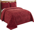 Better Trends 3 Pieces Set Chenille Bedspread Full/Double Size 100% Cotton Chenille Bedding Lightweight Medallion Pattern Bedroom Decor Rio Collection