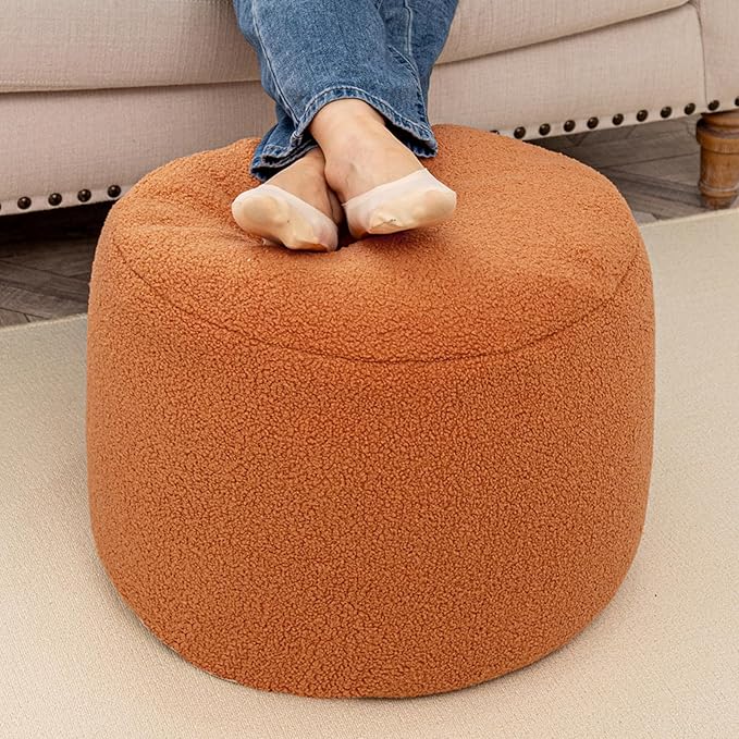 Round Pouf Ottoman 20 x 20 x 14 Inches Boho Poof Home Decor Floor Pouffe Ottoman Foot Rest for Couch Sofa Bean Bag Chairs Living Room Bedroom Orange