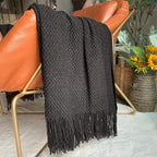 LOMAO Knitted Throw Blanket with Tassels Bubble Textured Lightweight Throws for Couch Cover Home Decor (Black, 60x90)