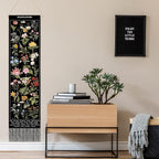 Geetery Vintage Floral Vertical Tapestry Wall Hanging Decor Long Flower Narrow Botanical Fabric Wall Art Hanging Reference Illustrative Tassel Tapestry for Bedroom Living Room Home Decor Gift(Black)