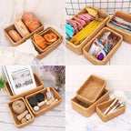 Set of 3 Rectangular Rattan Storage Baskets - 3 Size Expertly Hand Woven Rattan Fruit Baskets, Rectangular Woven Wicker Baskets, Wicker Organizer Baskets for Kitchen, Living Room, Office