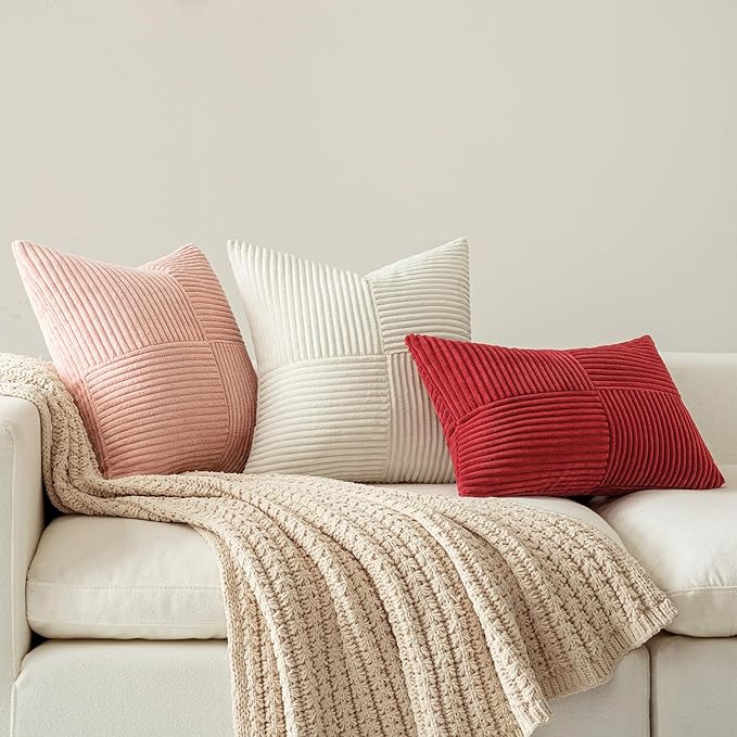 MIULEE Beige Decorative Throw Pillow Covers 12x24 Inch for Couch Bed Sofa Pack of 2 Boho Neutral Farmhouse Throw Pillows Soft Cross Corduroy Patchwork Textured Cushion Cases